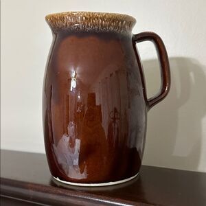 HULL USA Pottery Vintage Brown Tan Drip Design Oven Proof Pitcher